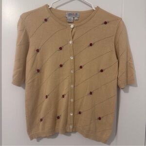 Vintage Colour Eighteen Knit Floral Pattern Short Sleeve Cardigan Size Large